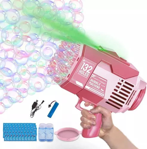 Pistola Lanzadora de Burbujas Automática 132 Orificios para Niños