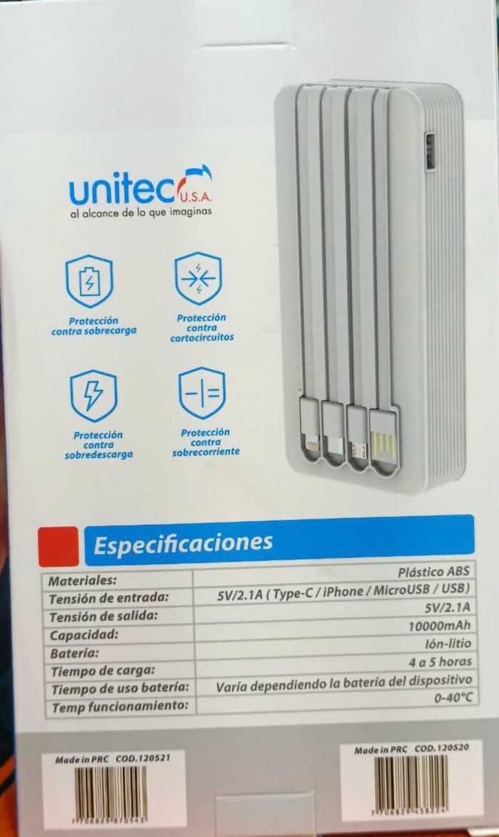 Power Bank 10.000 mAh con 4 Cables Integrados🔋