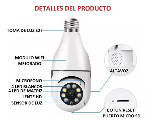 Cámara Bombillo Robótica WiFi 360° con Visión Nocturna