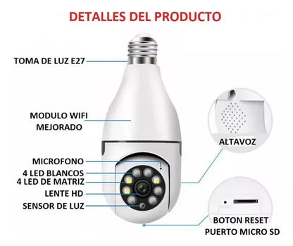 Cámara Bombillo Robótica WiFi 360° con Visión Nocturna
