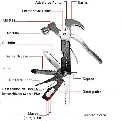 🔨🛠️ Martillo Multiherramienta 18 en 1 para Camping y Hogar
