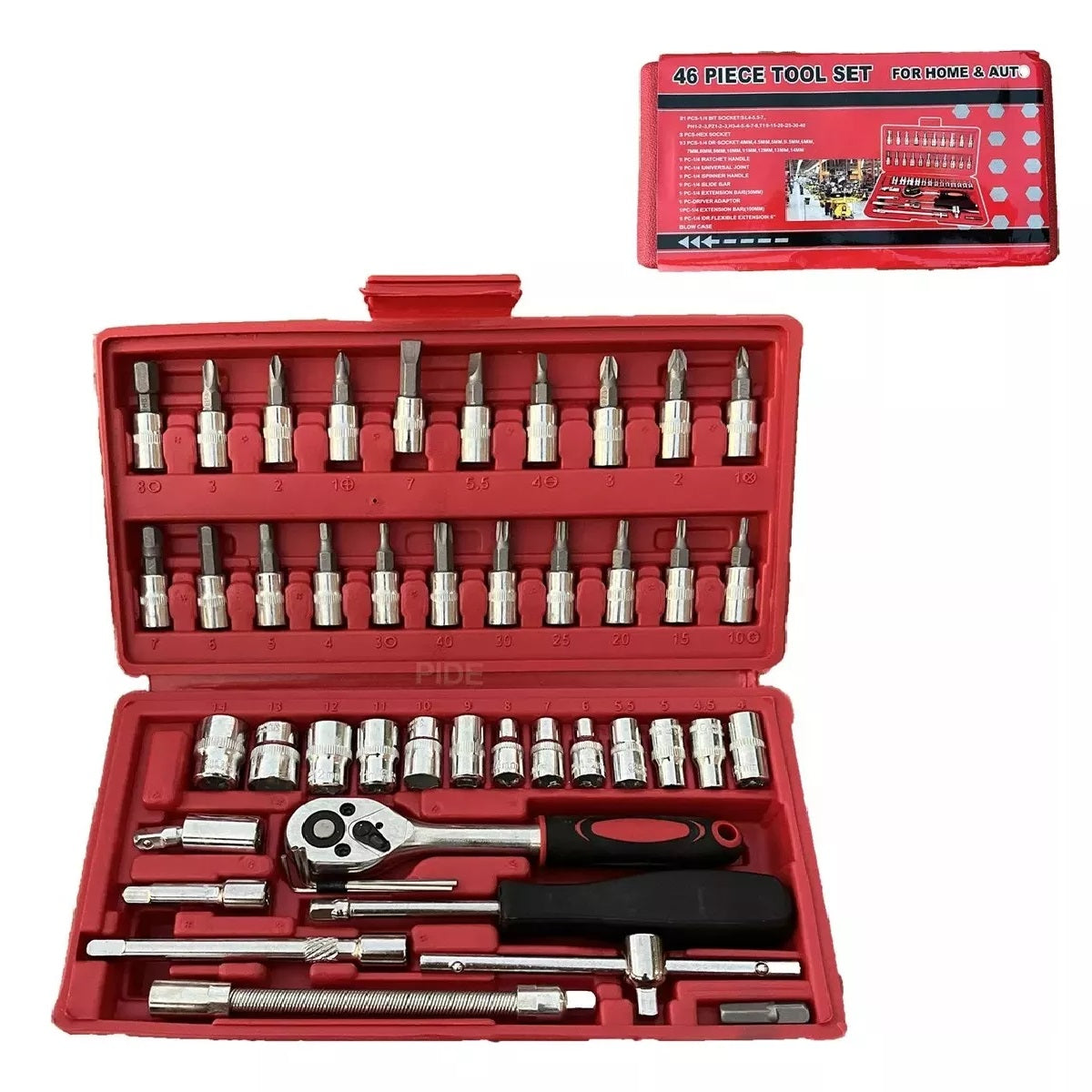 Juego de Copas Ratchet 46 Piezas 1/4” | Kit de Herramientas para Hogar, Auto y Reparaciones