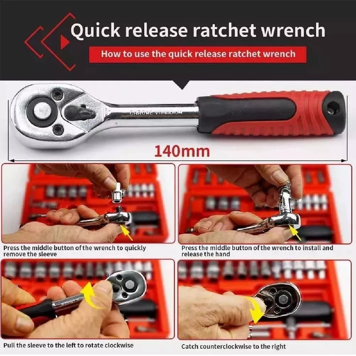 Juego de Copas Ratchet 46 Piezas 1/4” | Kit de Herramientas para Hogar, Auto y Reparaciones