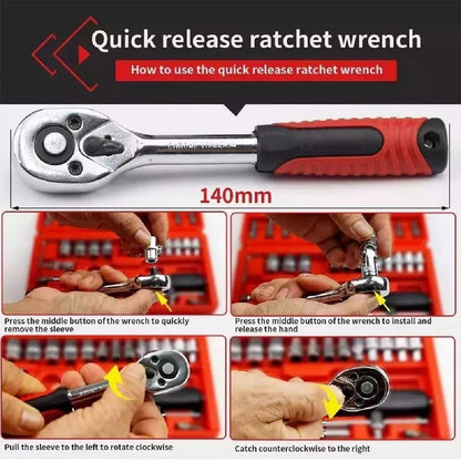 Juego de Copas Ratchet 46 Piezas 1/4” | Kit de Herramientas para Hogar, Auto y Reparaciones