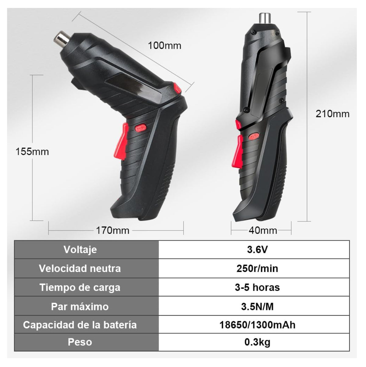 Destornillador Eléctrico Inalámbrico Recargable 2 en 1