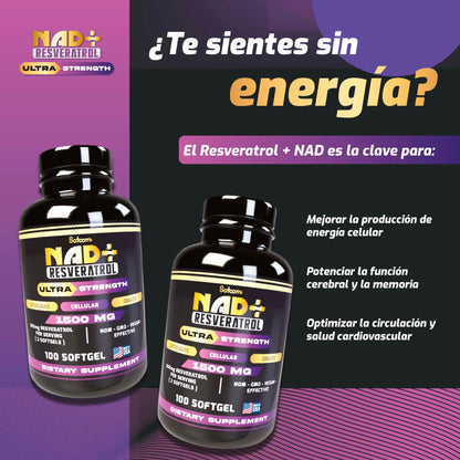 NAD+ Resveratrol Ultra Strength 1500 mg + Proteína Vegan | Energía Celular, Antioxidantes y Bienestar Premium