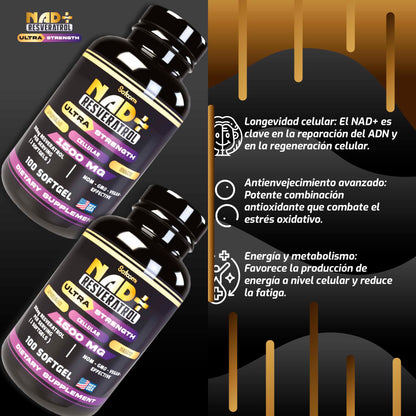 NAD+ Resveratrol Ultra Strength 1500 mg + Proteína Vegan | Energía Celular, Antioxidantes y Bienestar Premium