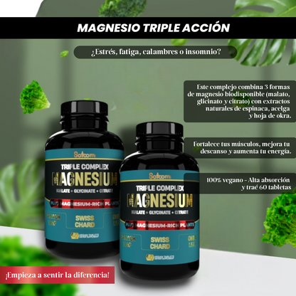 Citrato de Magnesio Americano Triple Complex + Proteína Vegan | Magnesio Malato, Glicinato y Citrato