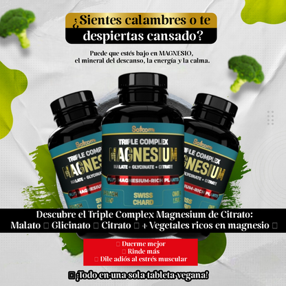 Citrato de Magnesio Americano Triple Complex + Proteína Vegan | Magnesio Malato, Glicinato y Citrato