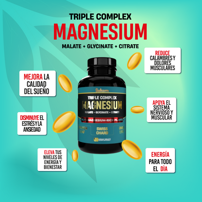 Citrato de Magnesio Americano Triple Complex + Proteína Vegan | Magnesio Malato, Glicinato y Citrato