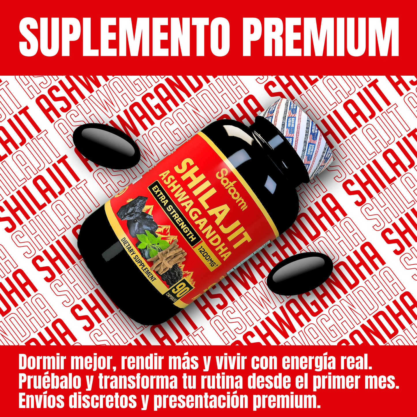 Shilajit con Ashwagandha Satoomi 1200 mg + Sachet de Proteína Vegan | Energía, Balance y Bienestar Natural