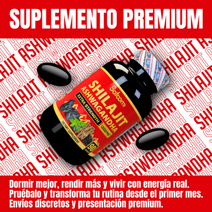 Shilajit con Ashwagandha Satoomi 1200 mg + Sachet de Proteína Vegan | Energía, Balance y Bienestar Natural