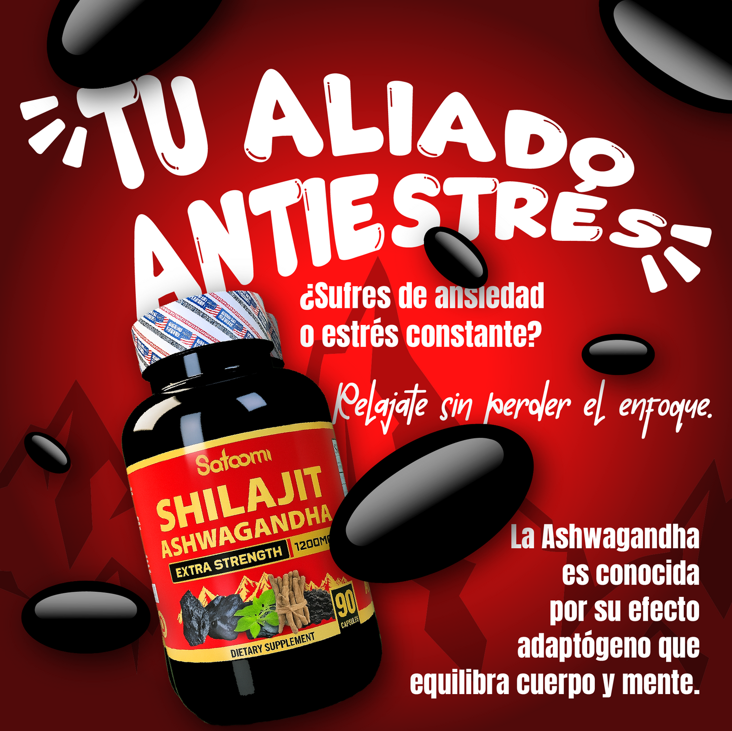 Shilajit con Ashwagandha Satoomi 1200 mg + Sachet de Proteína Vegan | Energía, Balance y Bienestar Natural