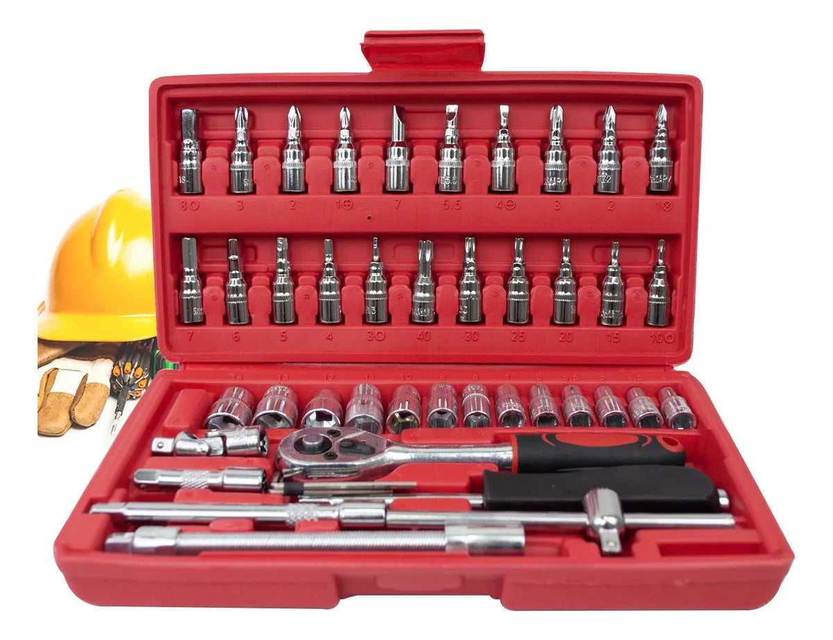 Juego de Copas Ratchet 46 Piezas 1/4” | Kit de Herramientas para Hogar, Auto y Reparaciones
