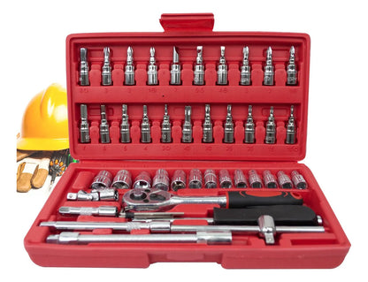 Juego de Copas Ratchet 46 Piezas 1/4” | Kit de Herramientas para Hogar, Auto y Reparaciones