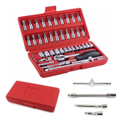 Juego de Copas Ratchet 46 Piezas 1/4” | Kit de Herramientas para Hogar, Auto y Reparaciones
