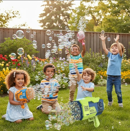 Pistola Lanzadora de Burbujas Automática 132 Orificios para Niños
