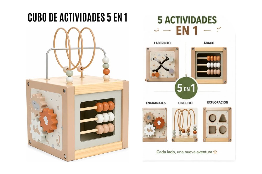Cubo Didáctico de Madera Montessori 5 en 1