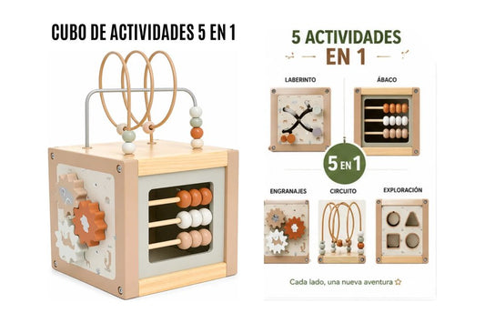 Cubo Didáctico de Madera Montessori 5 en 1