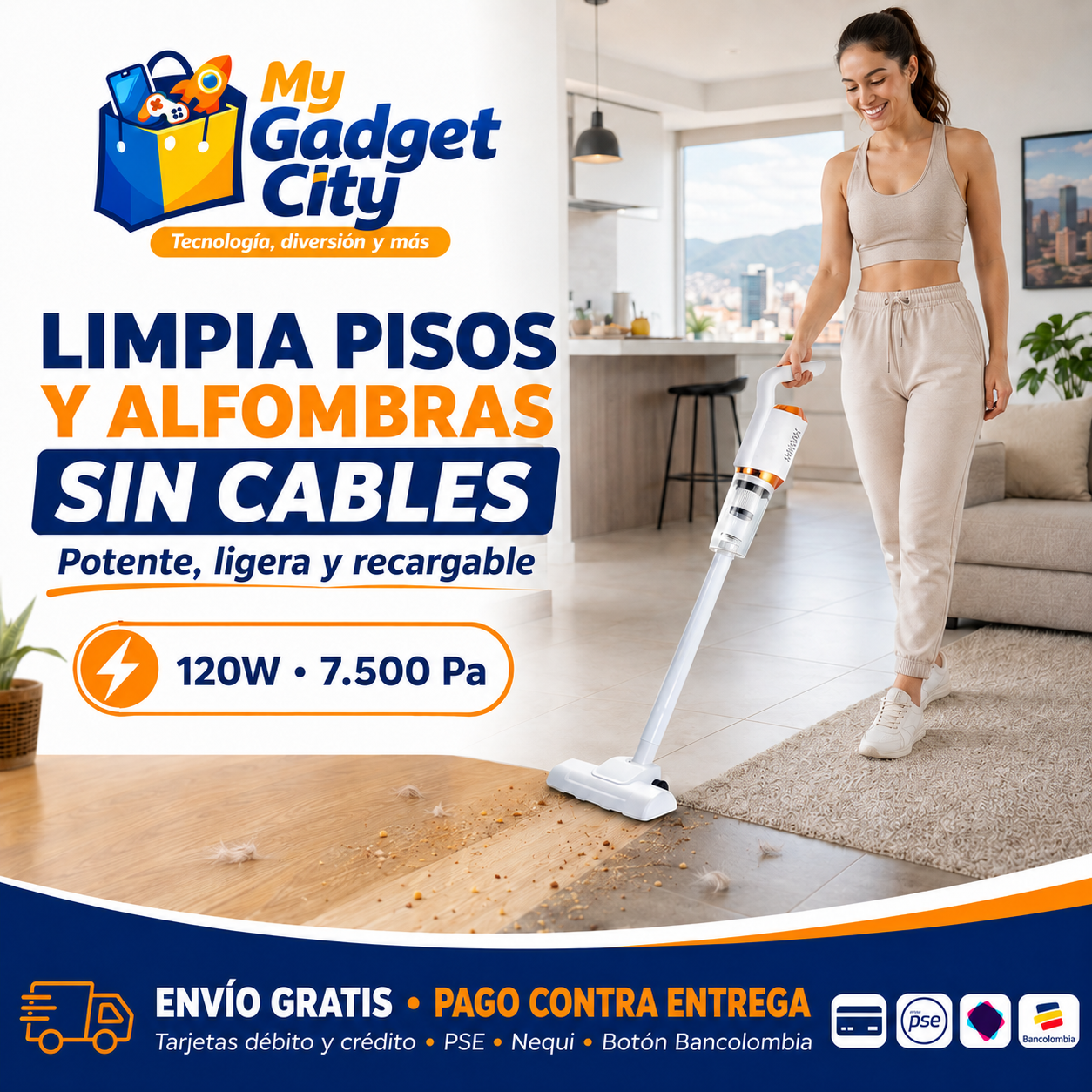 Aspiradora Inalámbrica 3 en 1 para Hogar y Carro – 120W