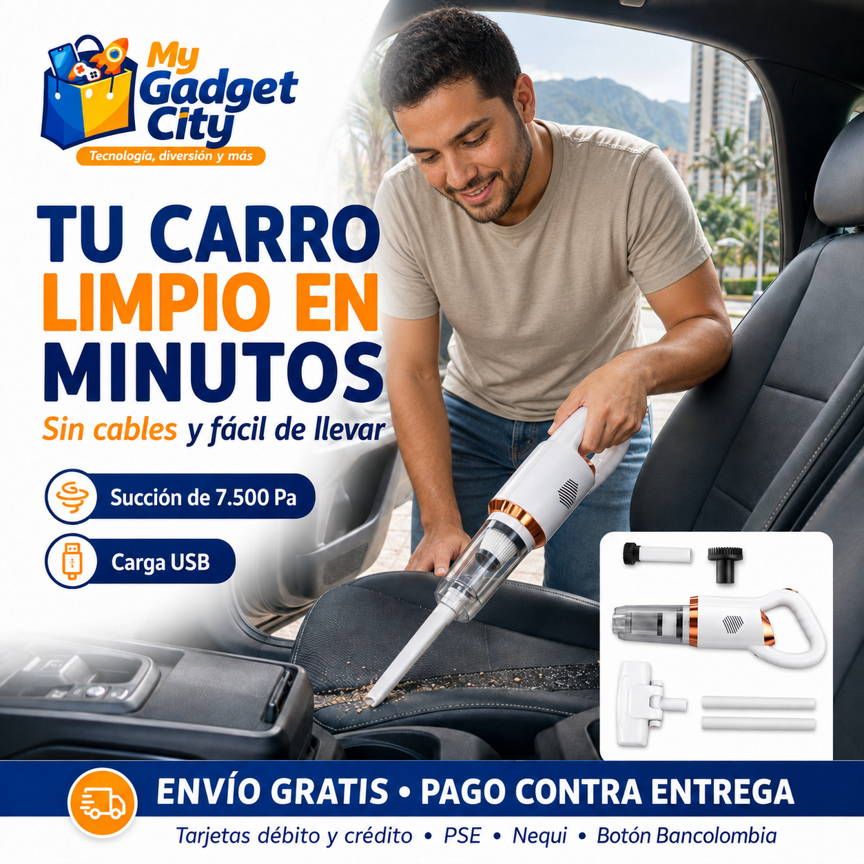 Aspiradora Inalámbrica 3 en 1 para Hogar y Carro – 120W